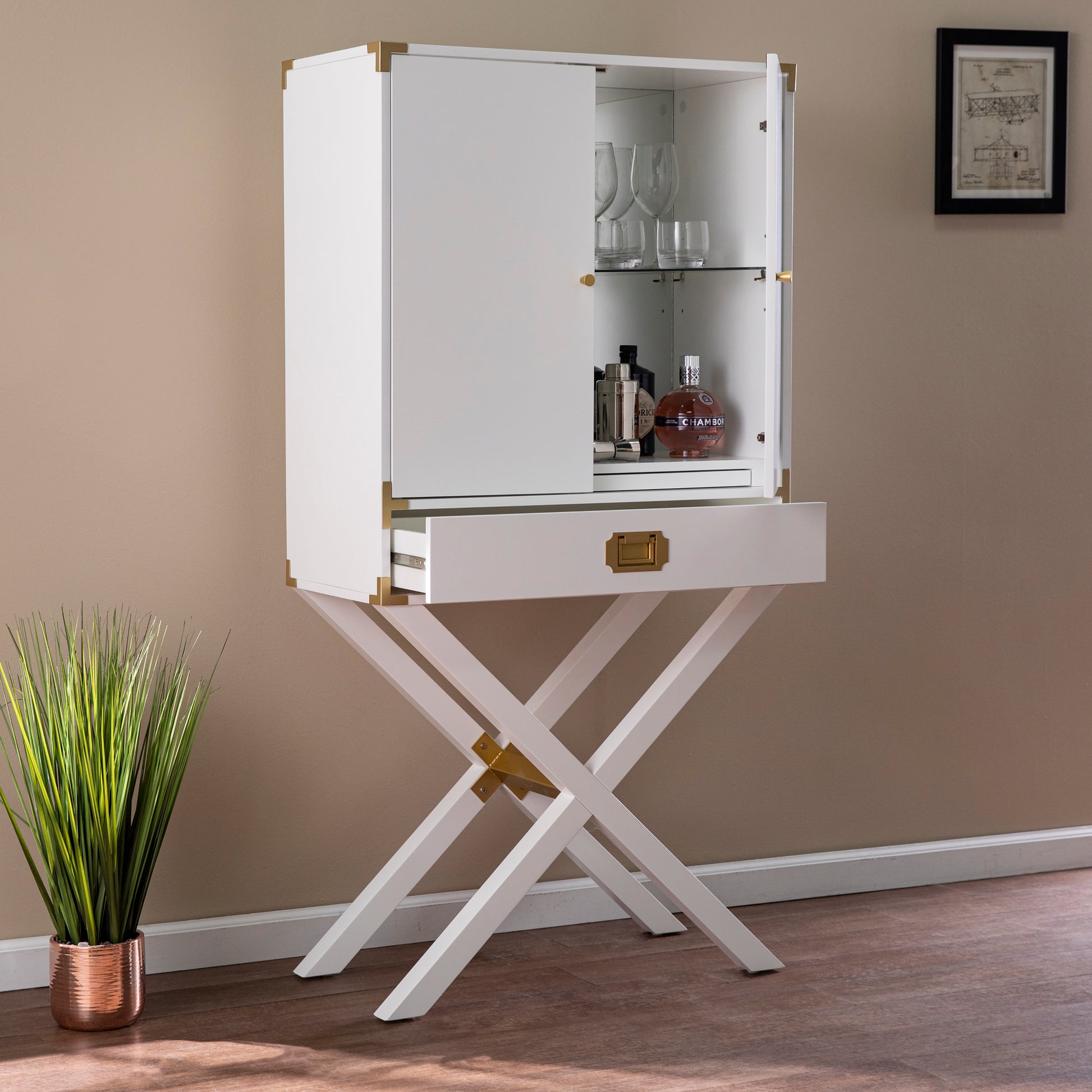 Campaign Tall Bar Cabinet W Storage White Mdf