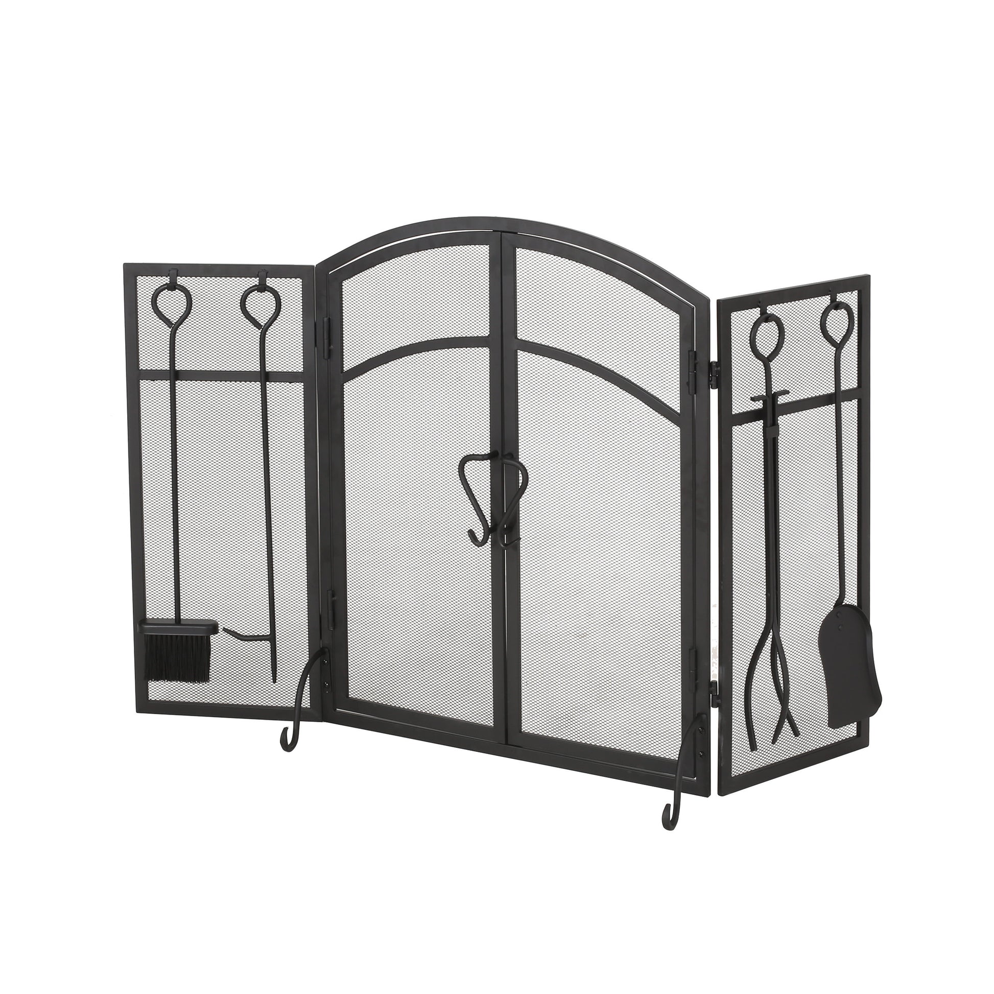 Folding Screen With Doors And 4 Pcs Tool Sets Matte Black Iron
