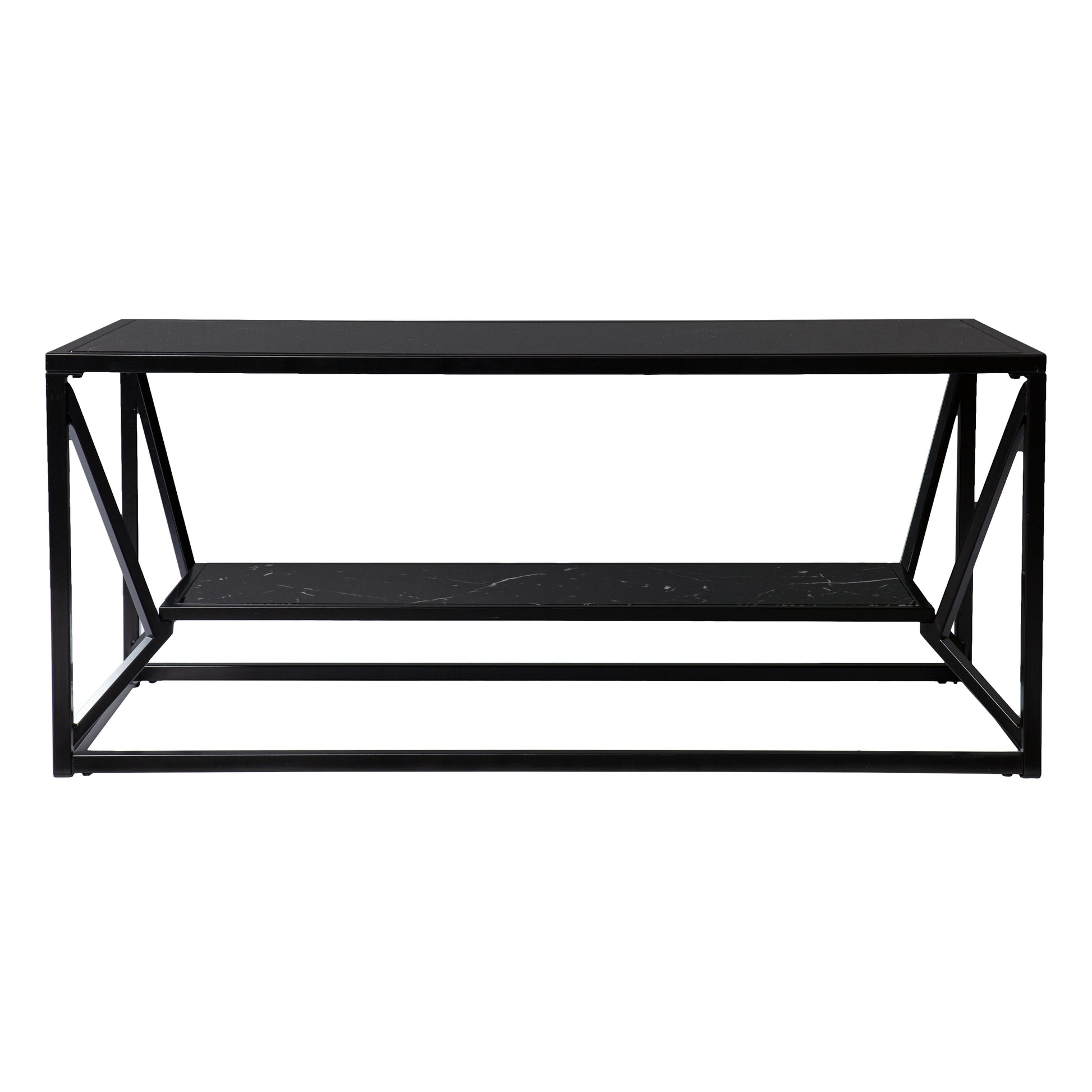 Argall Glass Top Cocktail Table W Storage Black Iron