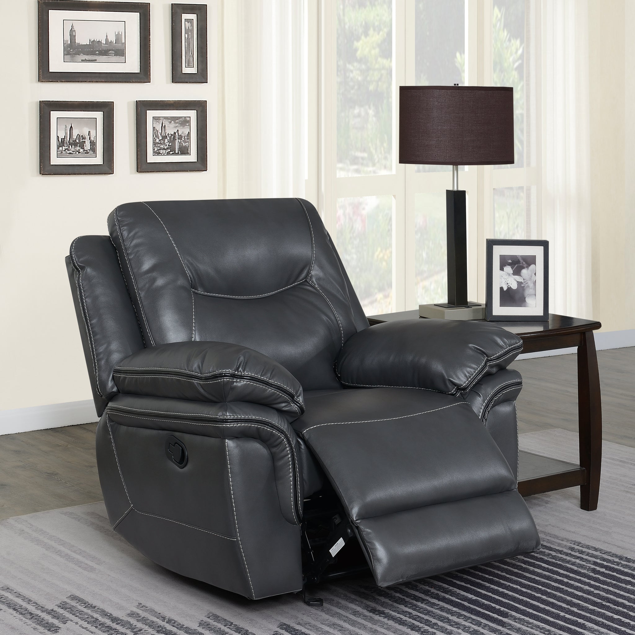 Isabella Recliner Chair Gray Dark Gray Faux Leather