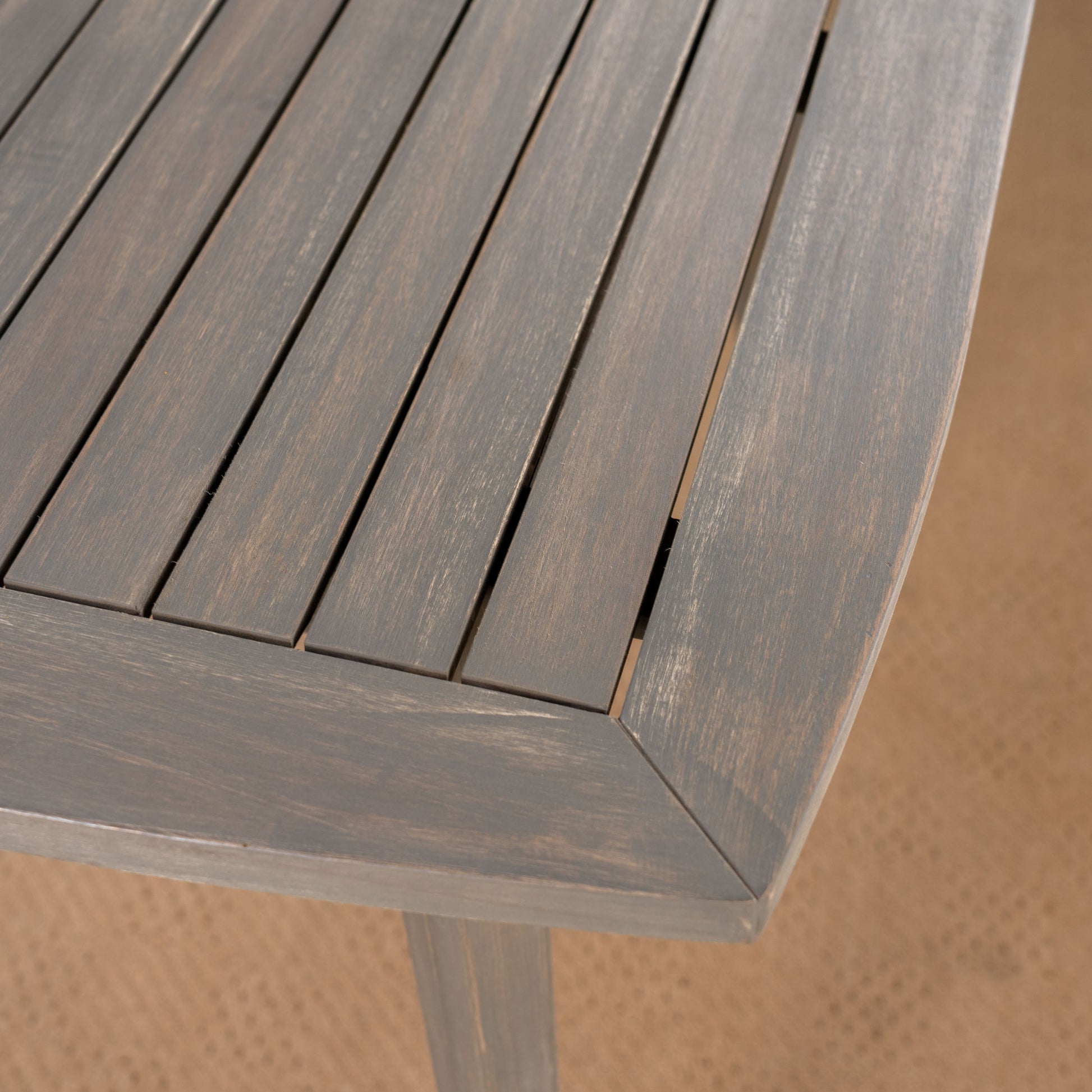 Outdoor Square Acacia Wood Table With Straight Legs, Gray Grey Acacia Wood