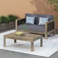 Outdoor Acacia Wood And Wicker Loveseat And Coffee Table Set With Cushions, Gray Mixed Gray Dark Gray Gray Acacia Wood