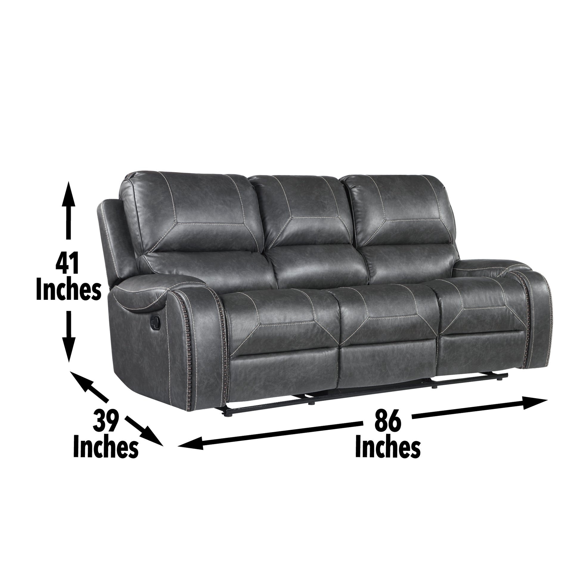 Keily Manual Reclining Sofa Gray Dark Gray Faux Leather 2 Seat