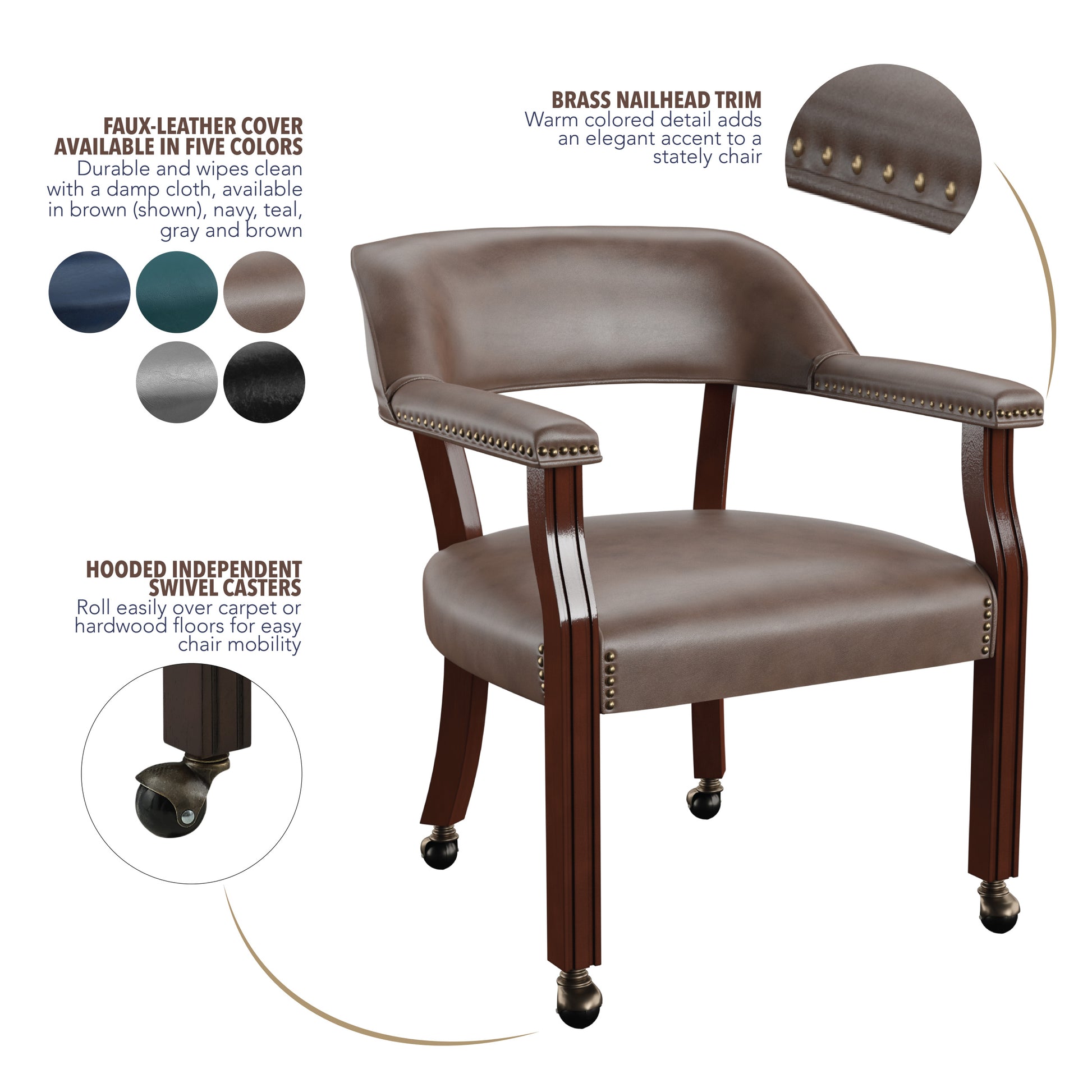 Tournament Arm Chair With Casters Dark Brown Dark Brown Fabric