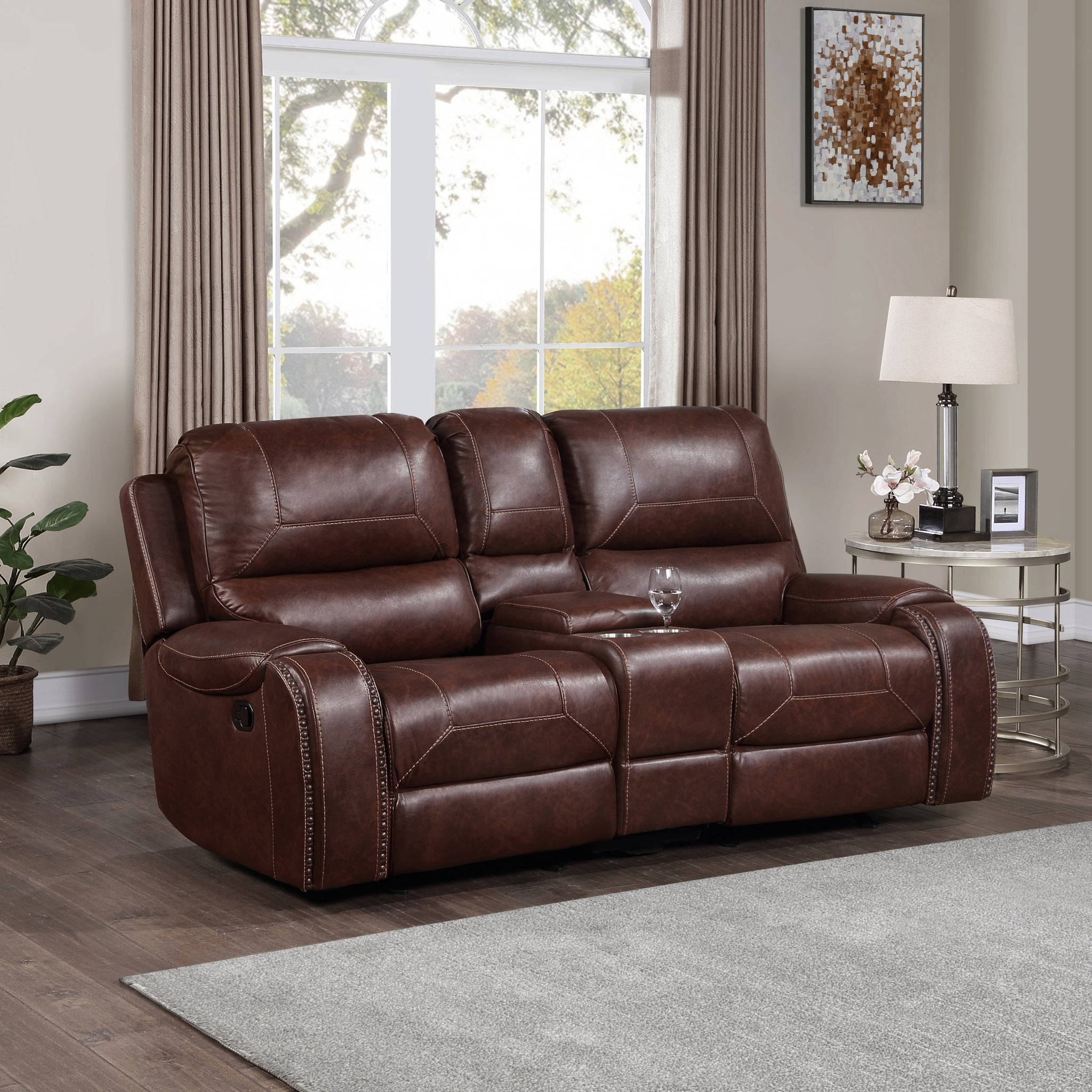 Keily Manual Reclining Glider Loveseat Dark Brown Dark Brown Faux Leather 2 Seat