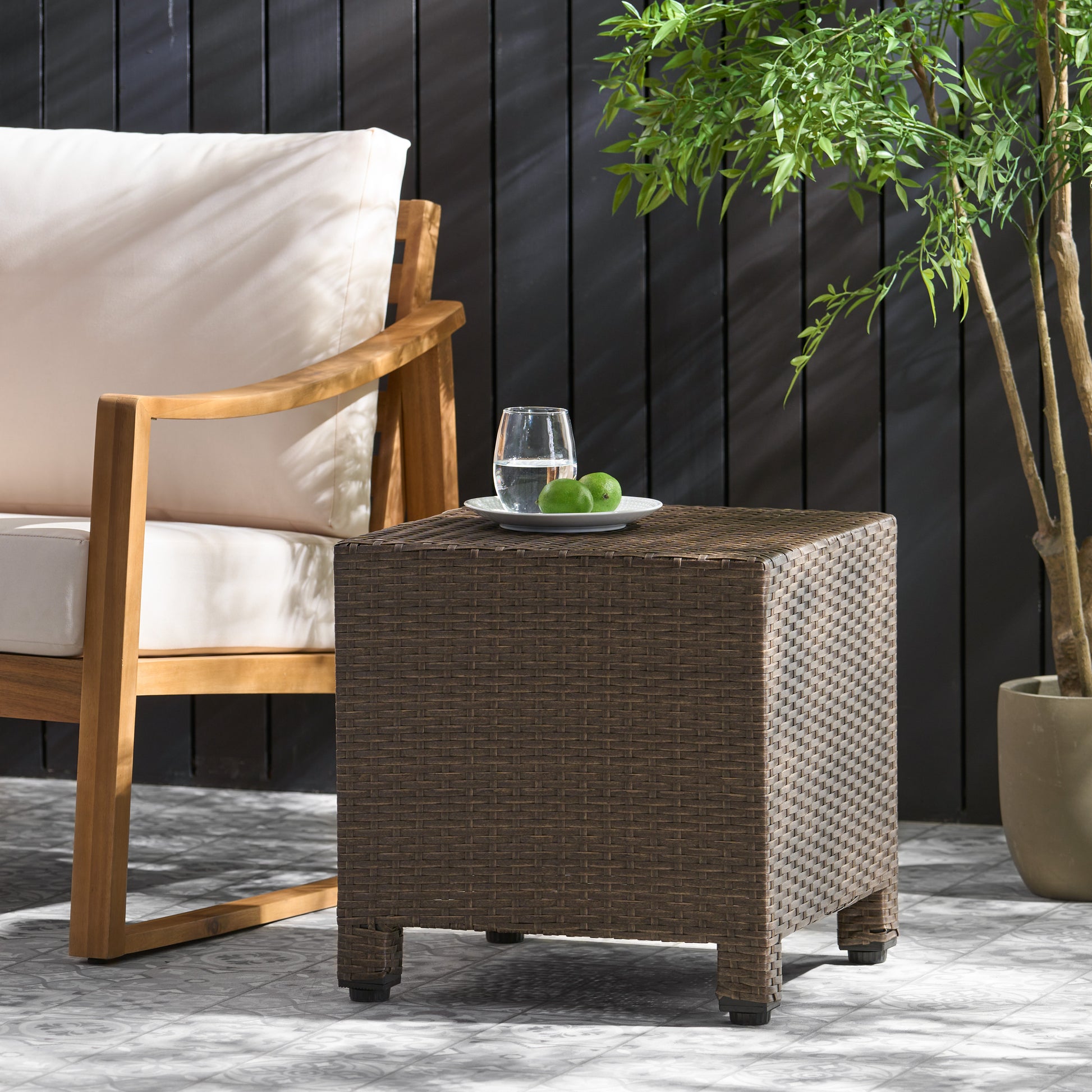 Puerta Accent Table Brown Pe Rattan Iron