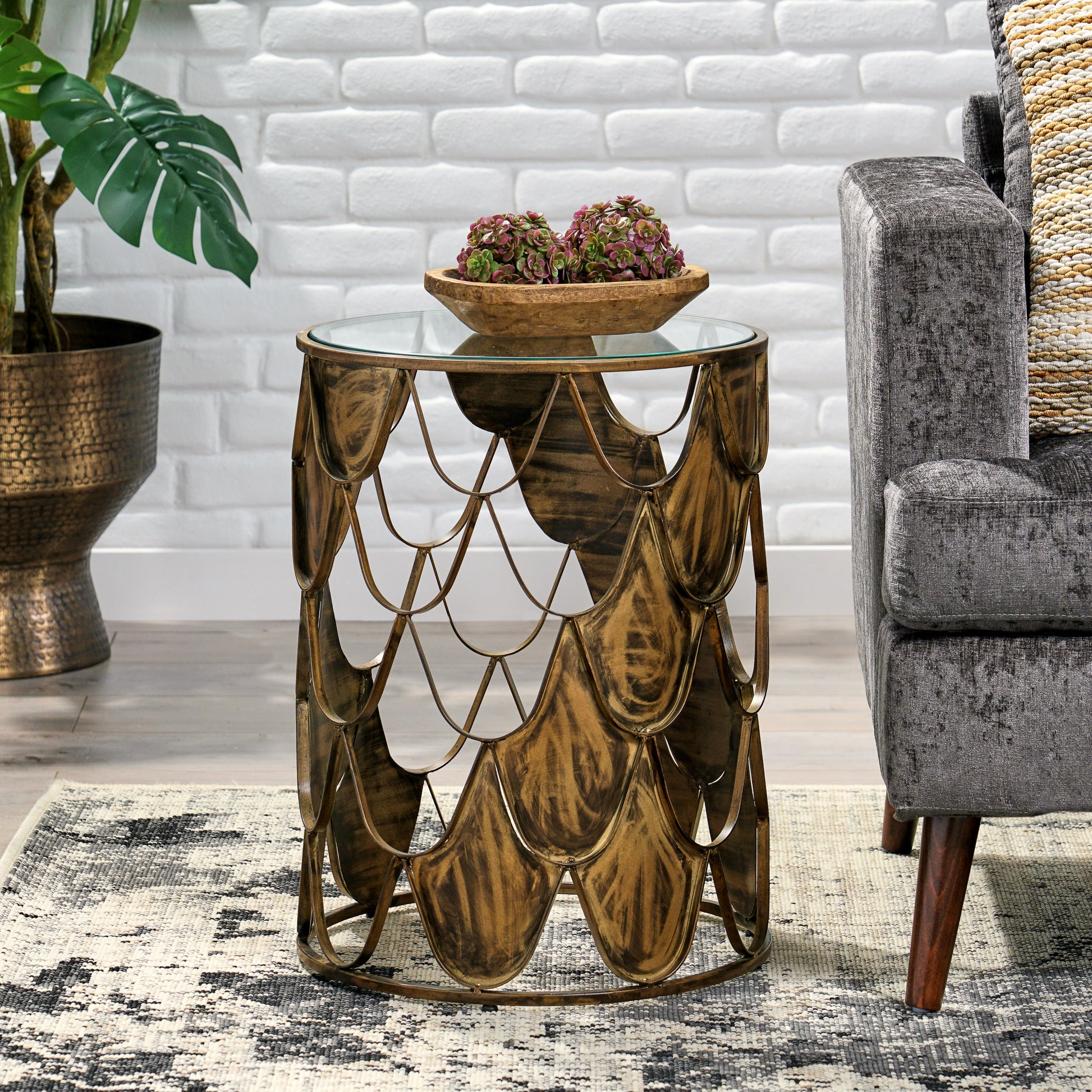 Pino Side Table Brown Glass Metal