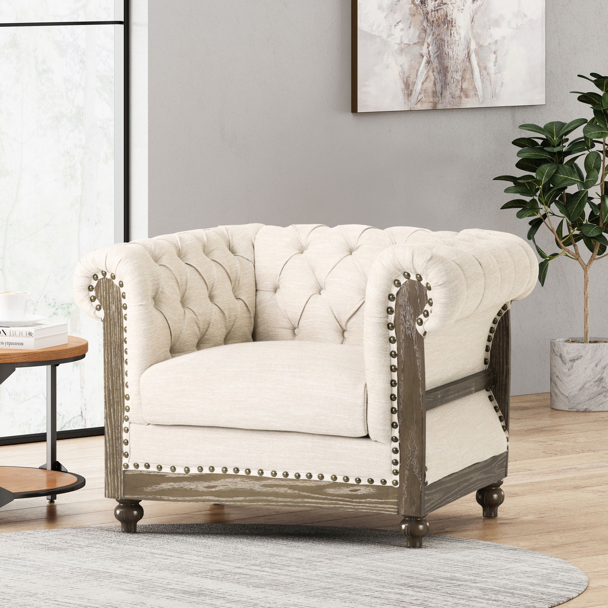 Club Chair Beige Fabric