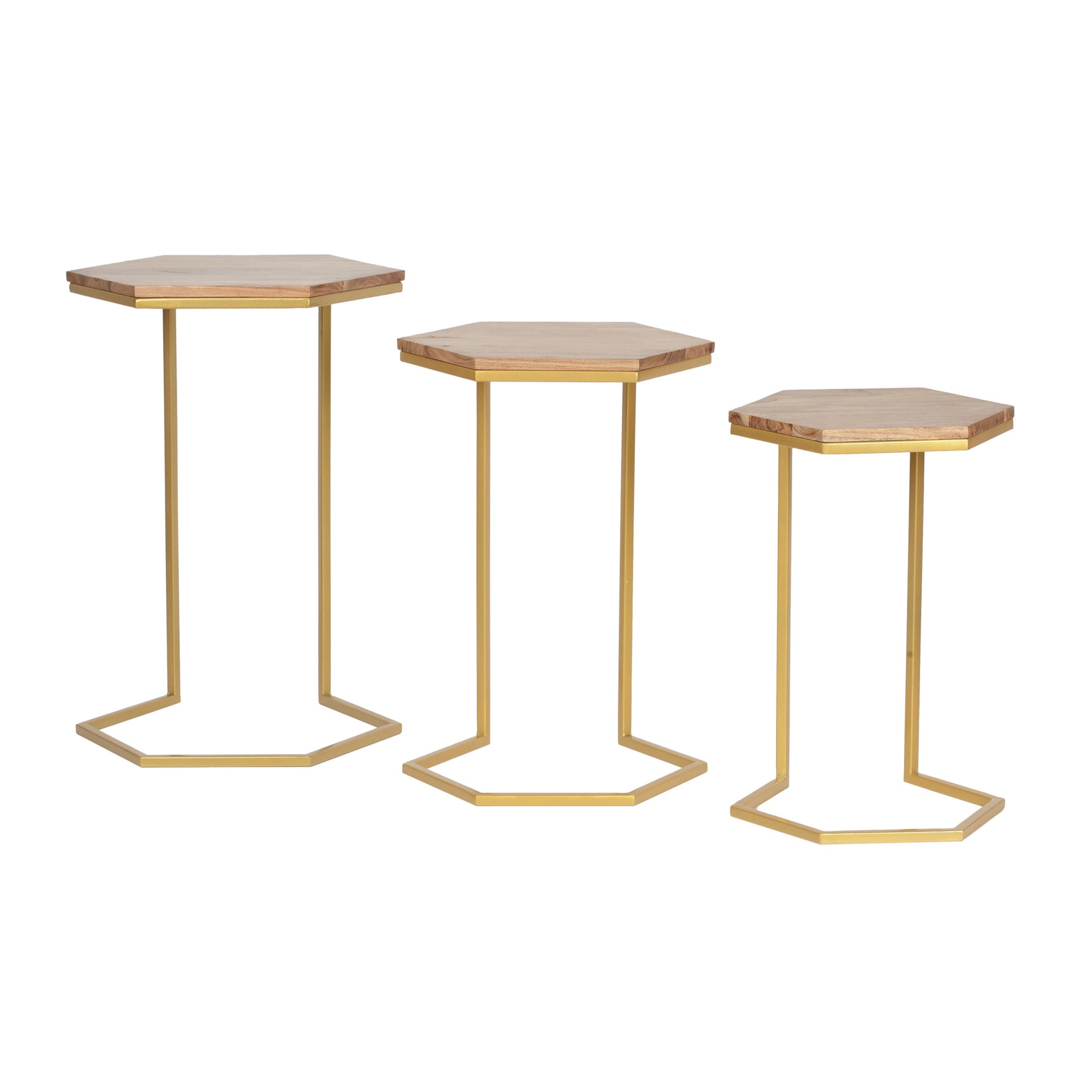 End Table Set Of 3 Natural Wood Metal
