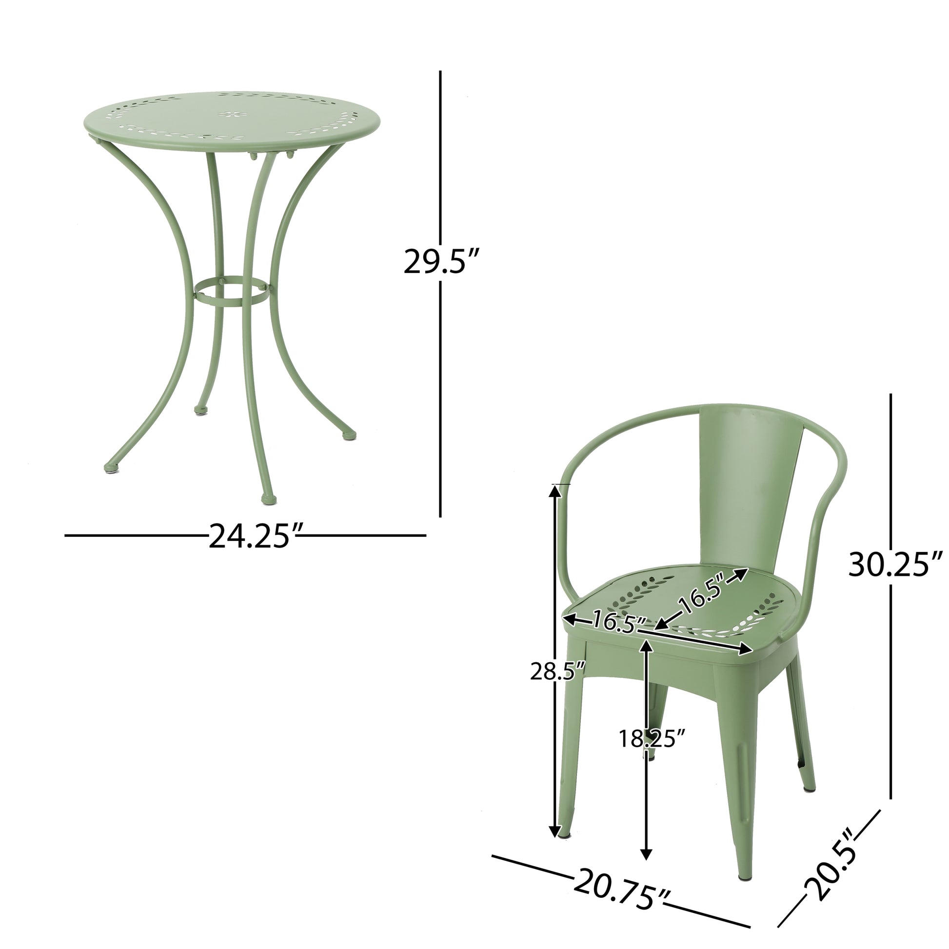Lourdes 3 Pc Kd Metal Set Green Iron