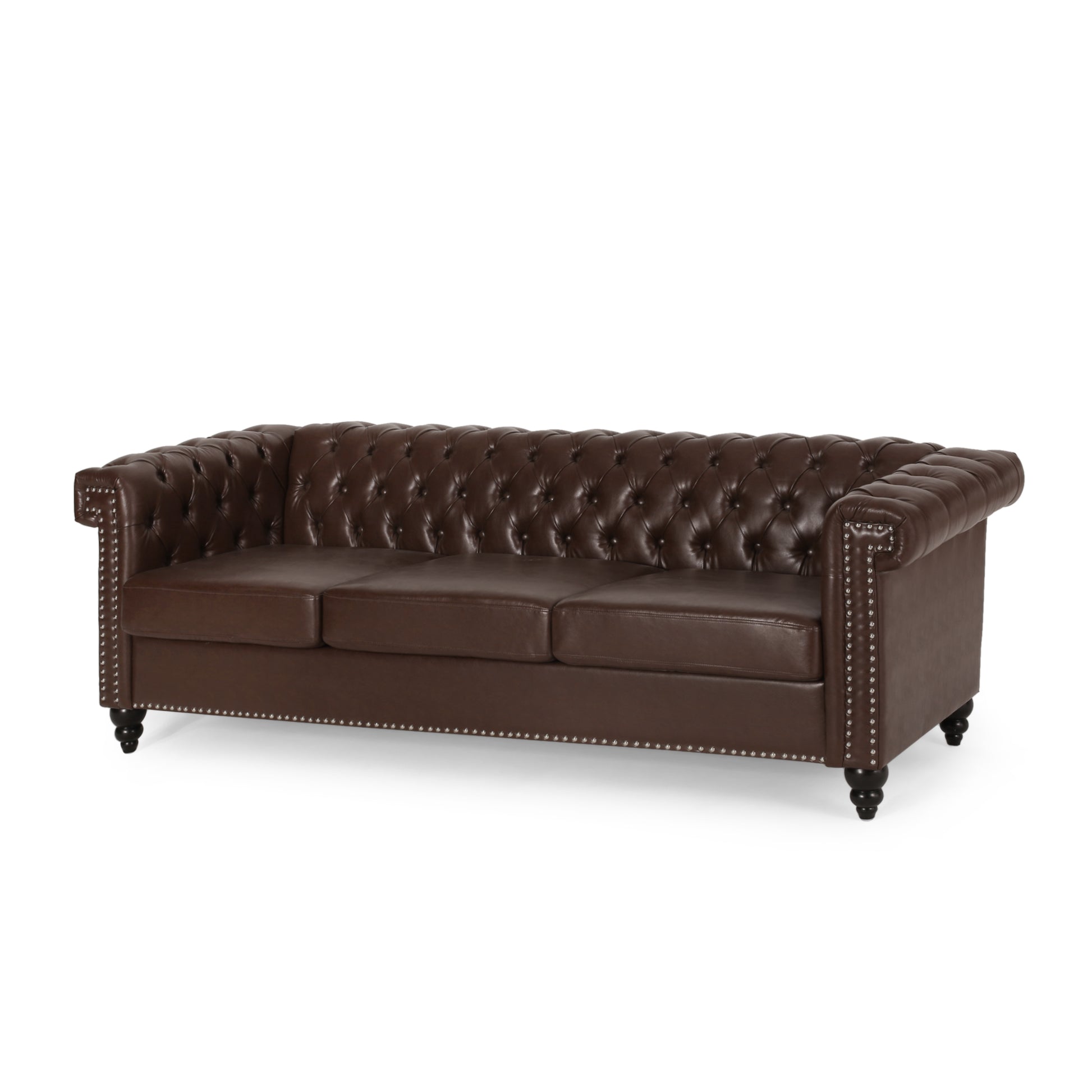 Sofa 3 Seater Dark Brown Pu 3 Seat