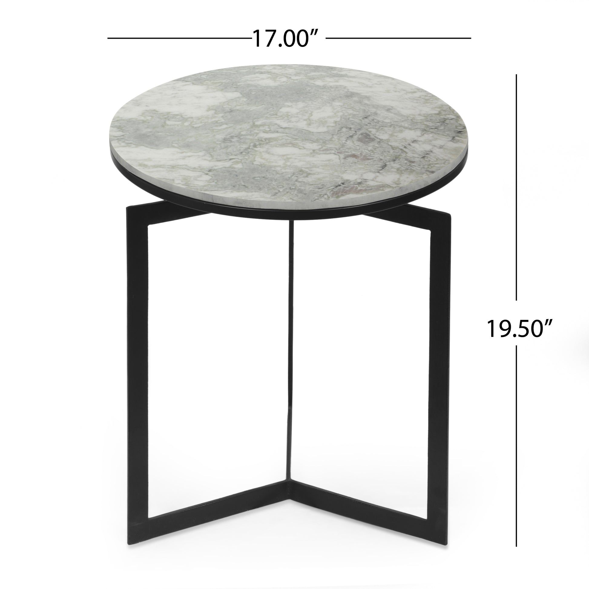 Round Accent Side Table Natural Black Marble Metal