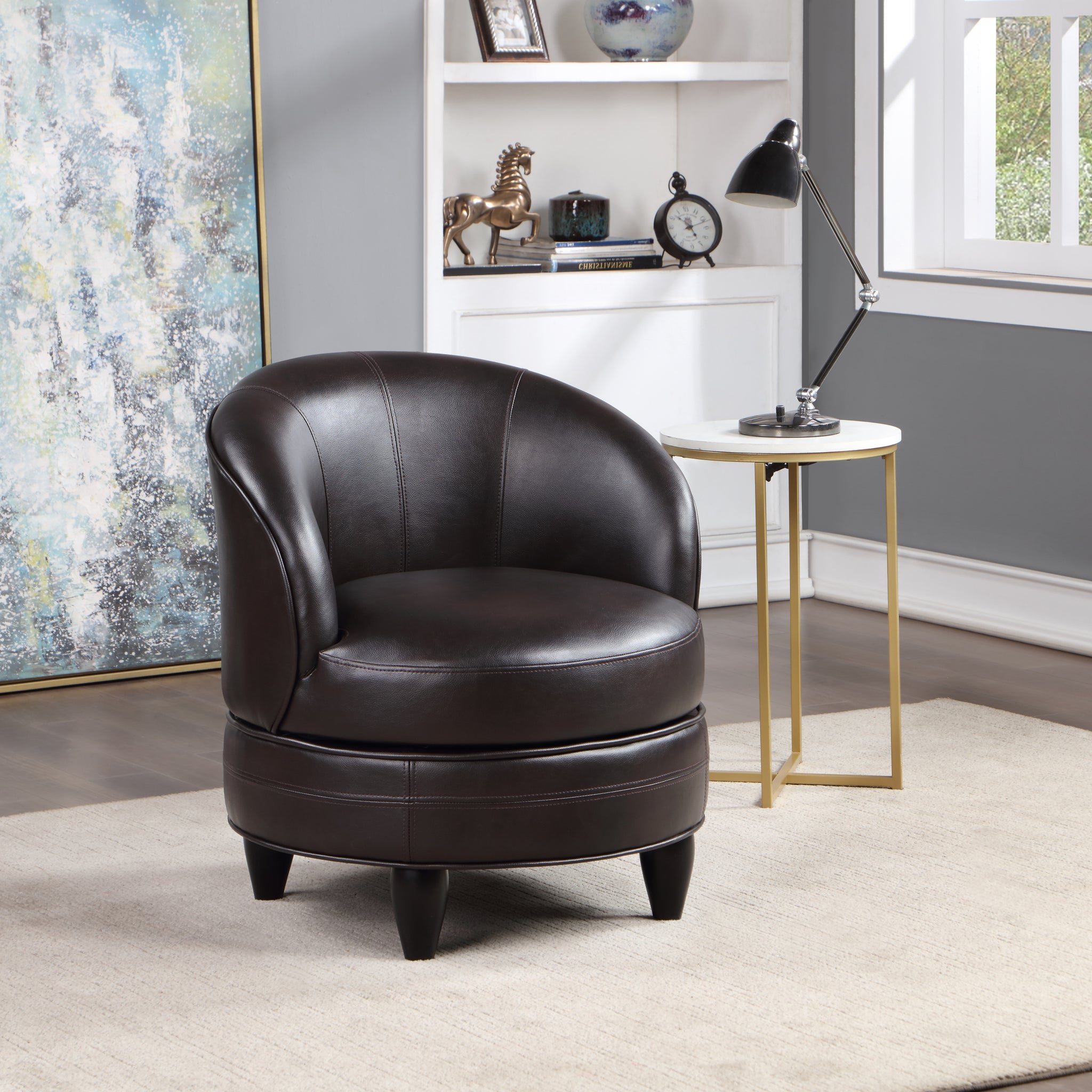 Sophia Swivel Chair Brown Dark Brown Wood