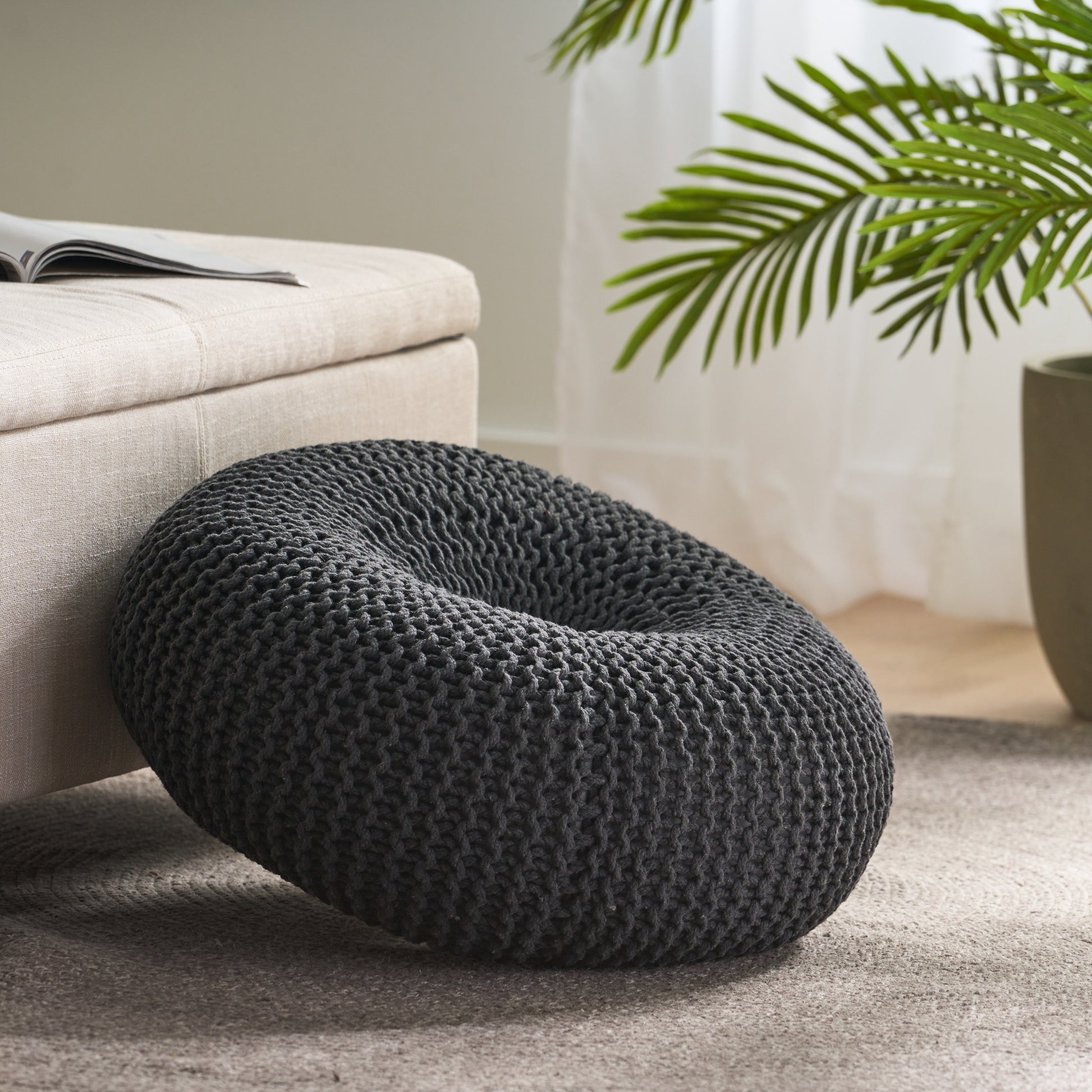 Knited Pouf Dark Grey Cotton