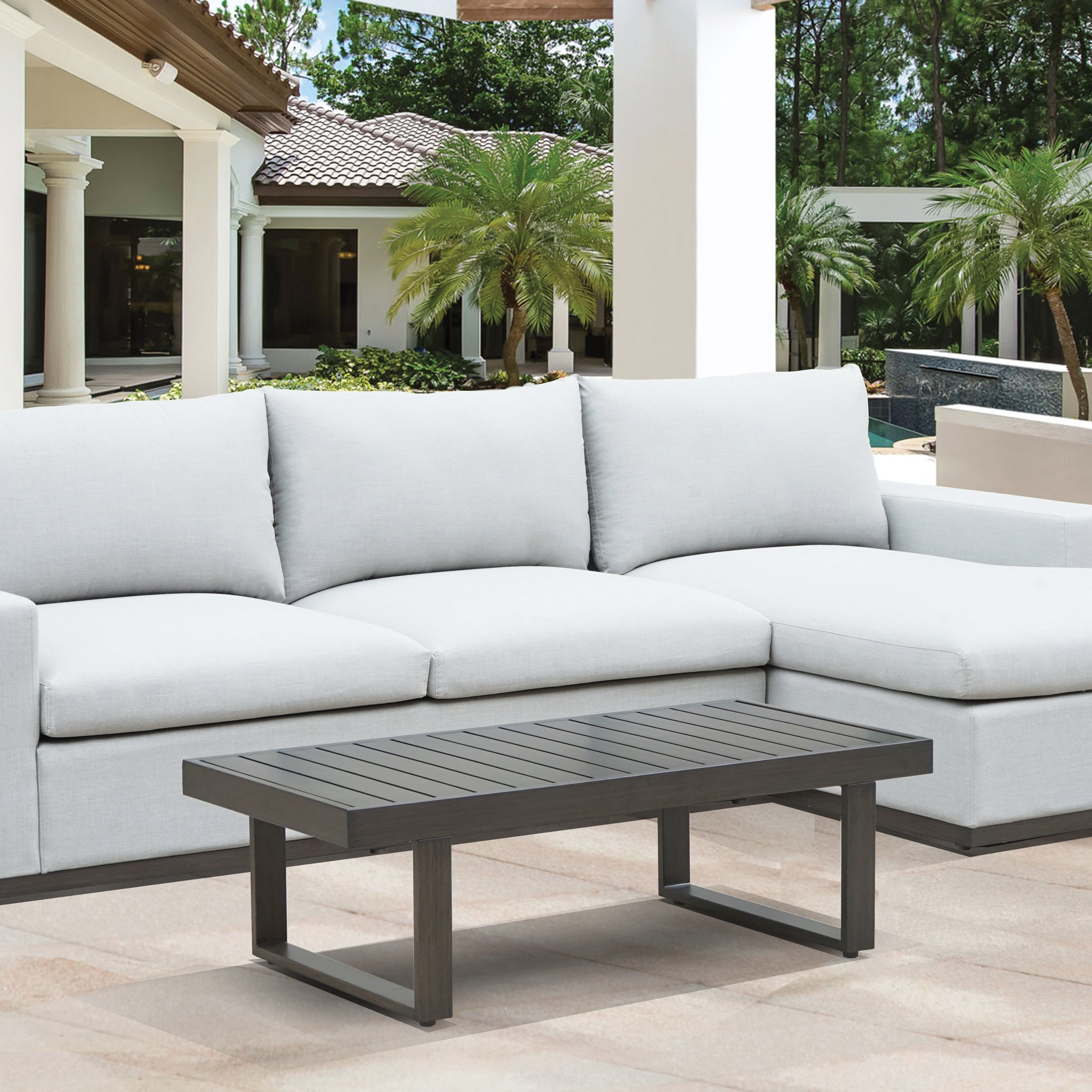 Wyatt 2 Piece Sectional & Cocktail Table White White Fabric