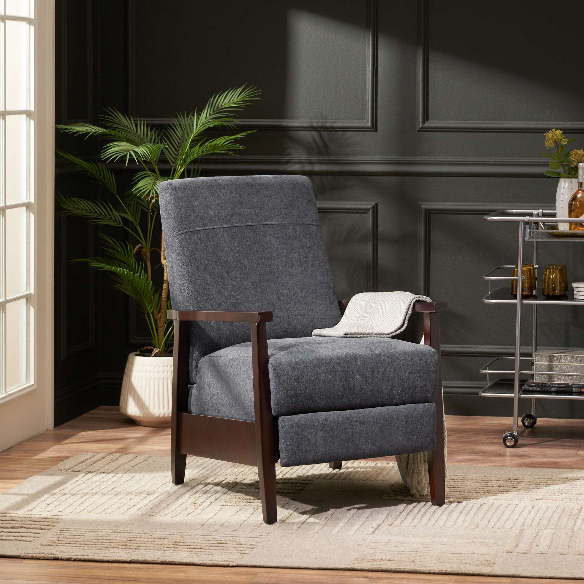 24.75'' Wide Wood Hand Manual Club Recliner Charcoal Fabric