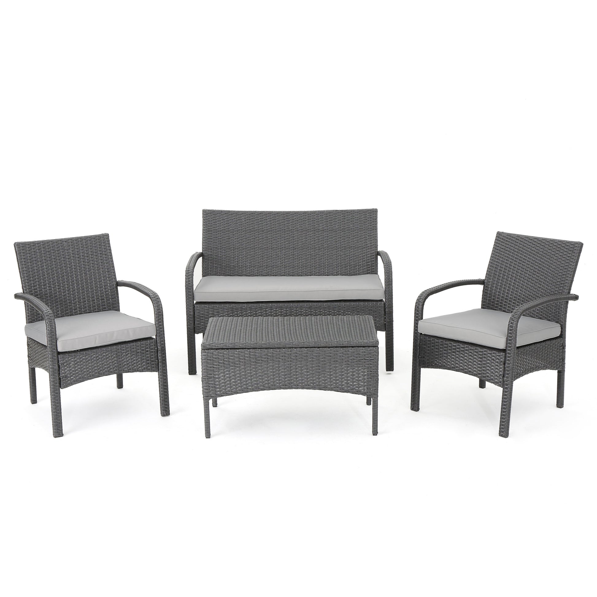 Cordoba Kd Wicker 4 Pc Chat Set Grey Pe Rattan Iron Waterproof Fabric