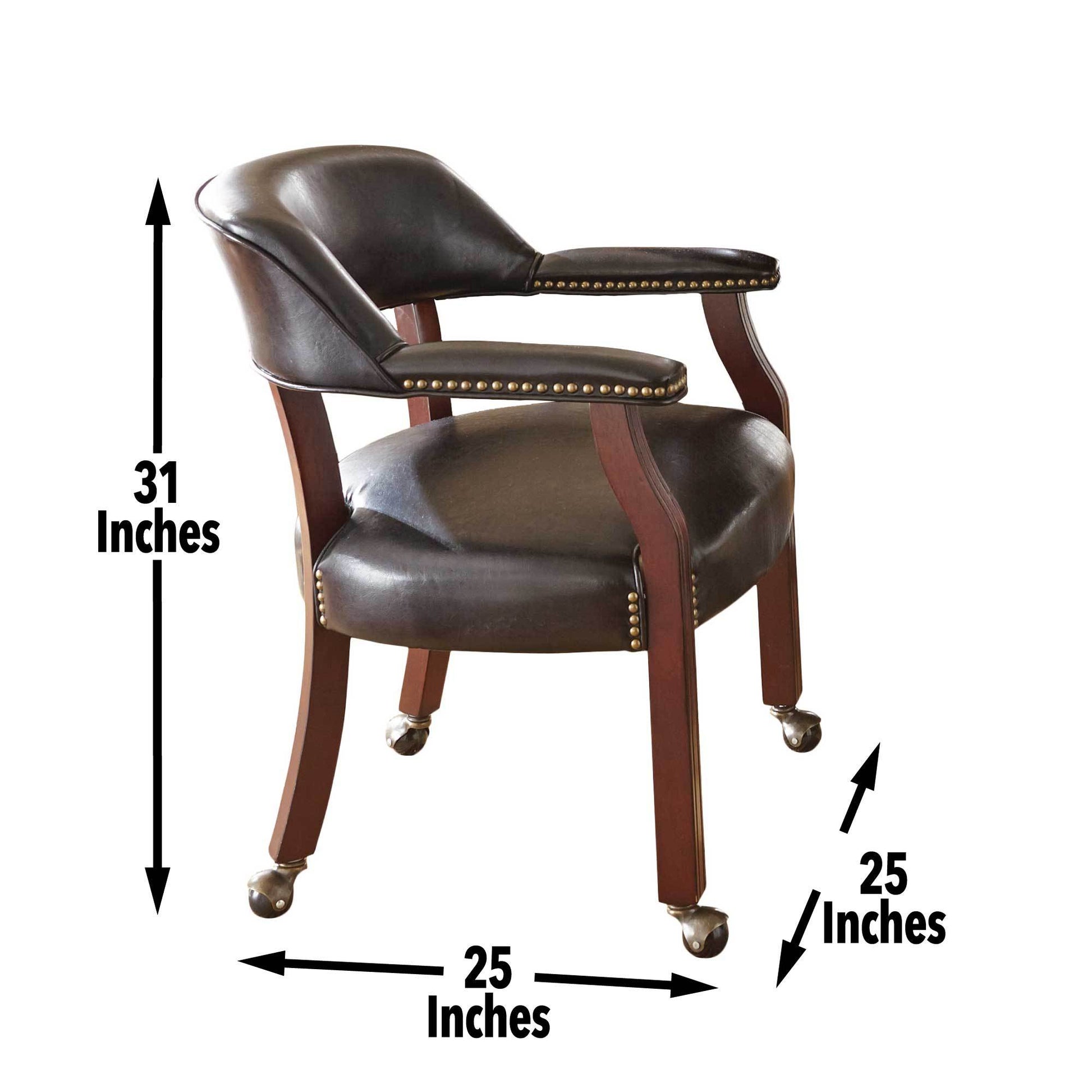 Tournament Arm Chair With Casters Medium Cherry Black Faux Leather