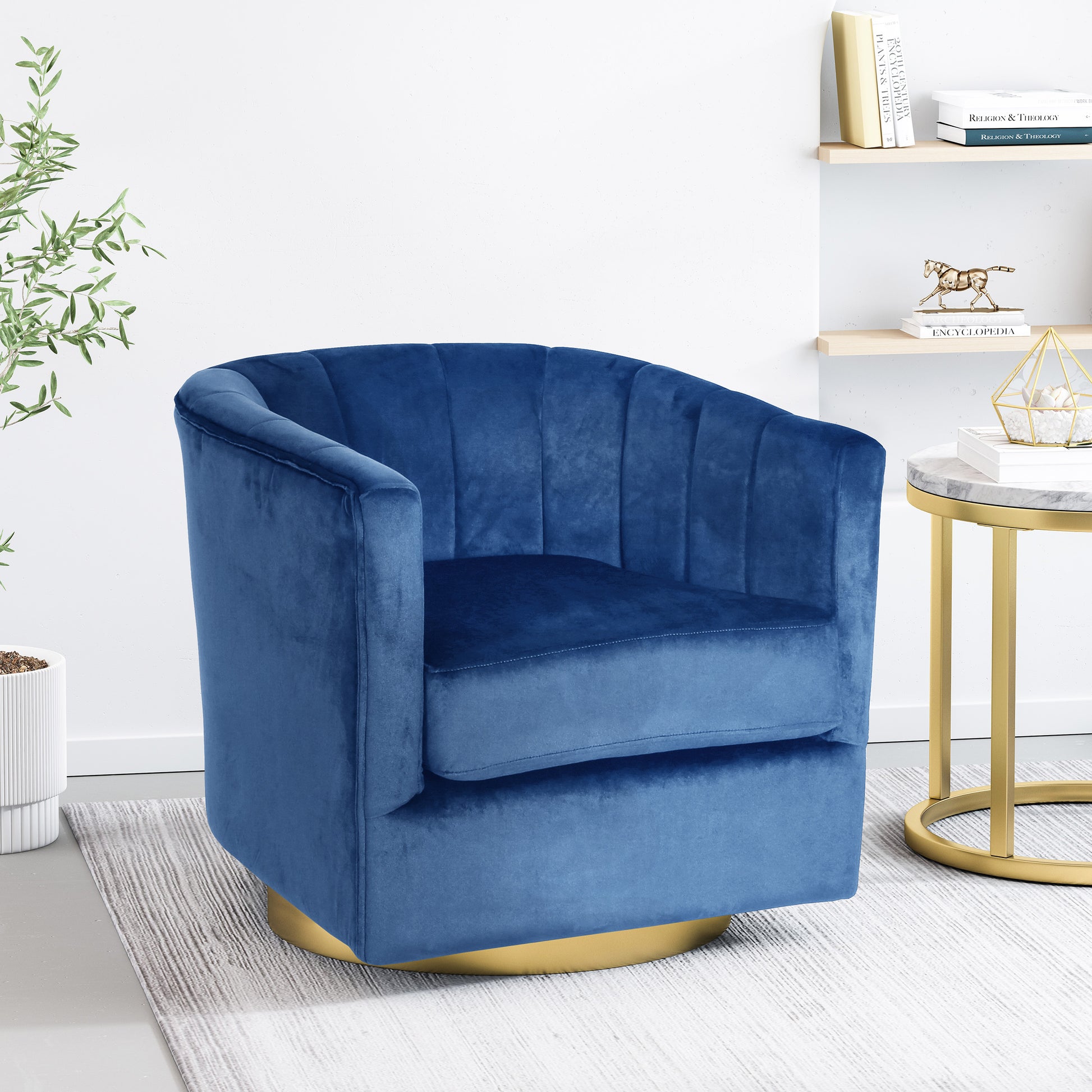 Swivel Arm Chair Blue Velvet