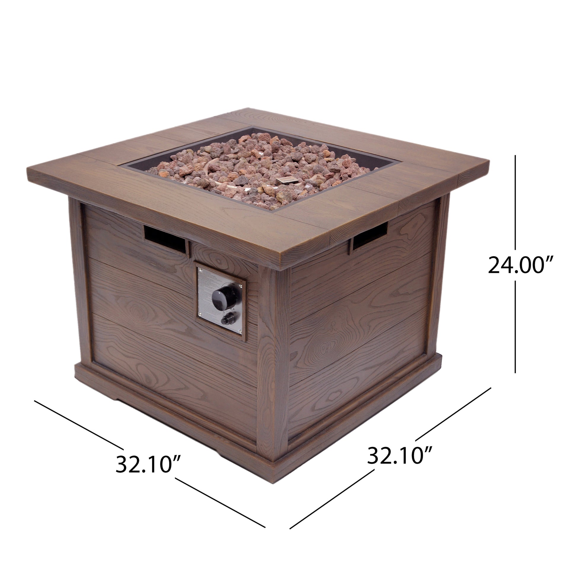 Patio Outdoor 24'' H X 32'' W Square Gas Burning Concrete Fire Pit Wood Pattern Brown 40,000 Btu Brown Garden & Outdoor Magnesium Oxide