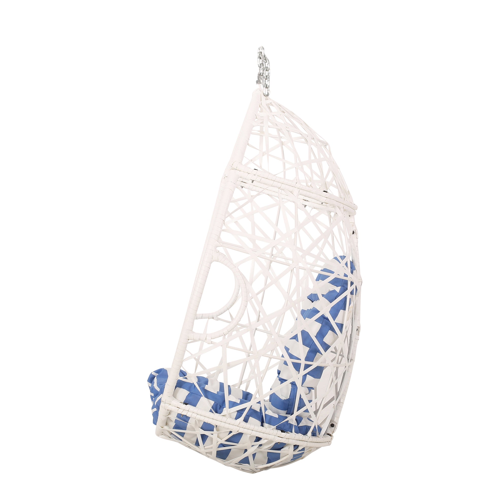 Marlin Hanging Egg Chair Basket White Blue Pe Rattan Iron Waterproof Fabric