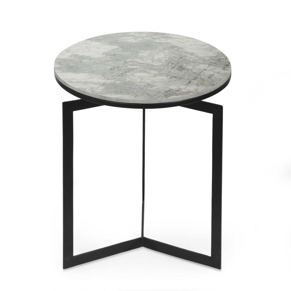 Round Accent Side Table Natural Black Marble Metal