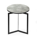 Round Accent Side Table Natural Black Marble Metal