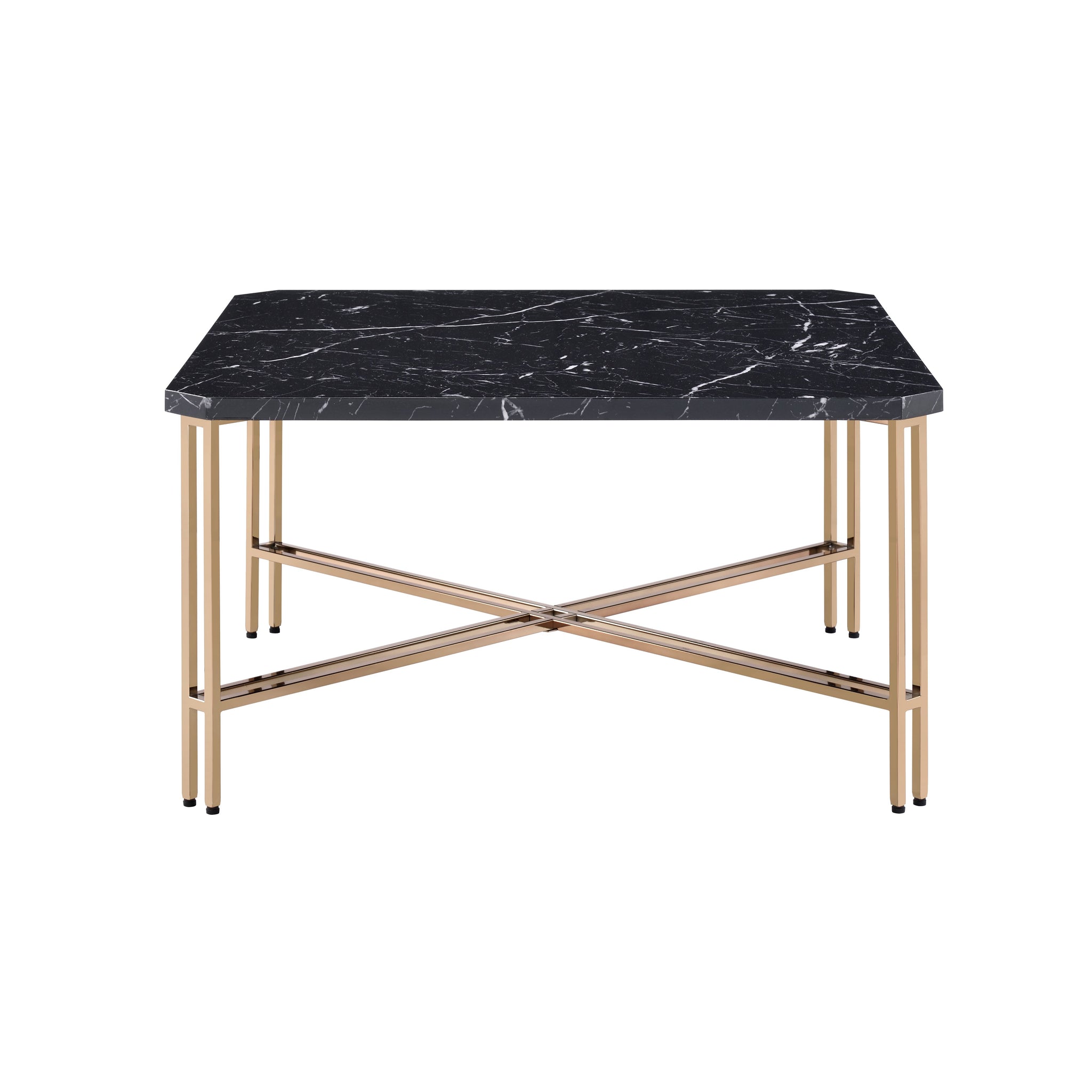 Daxton Faux Marble Top Square Cocktail Table Black Black Wood