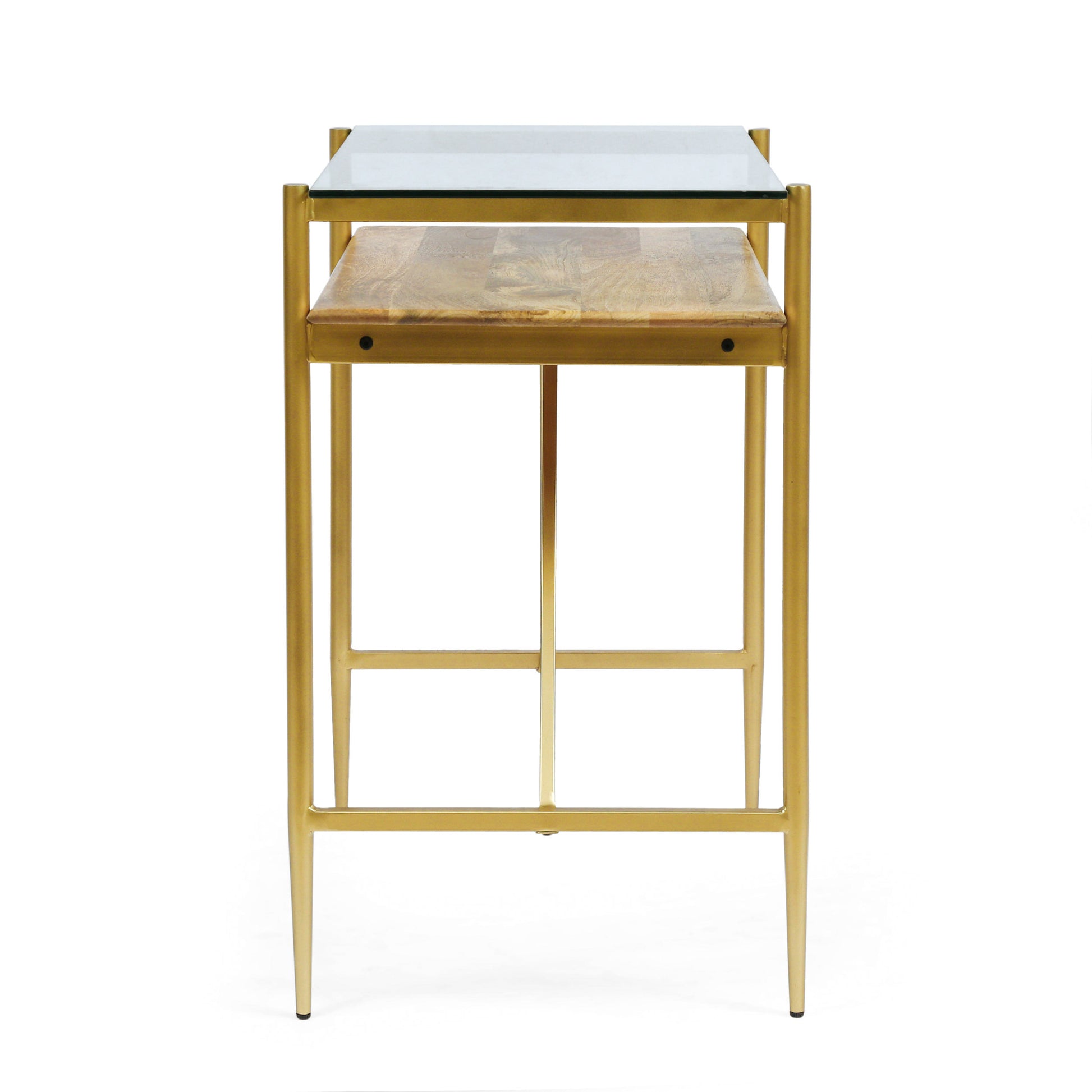 Console Table Honey Wood Metal Glass