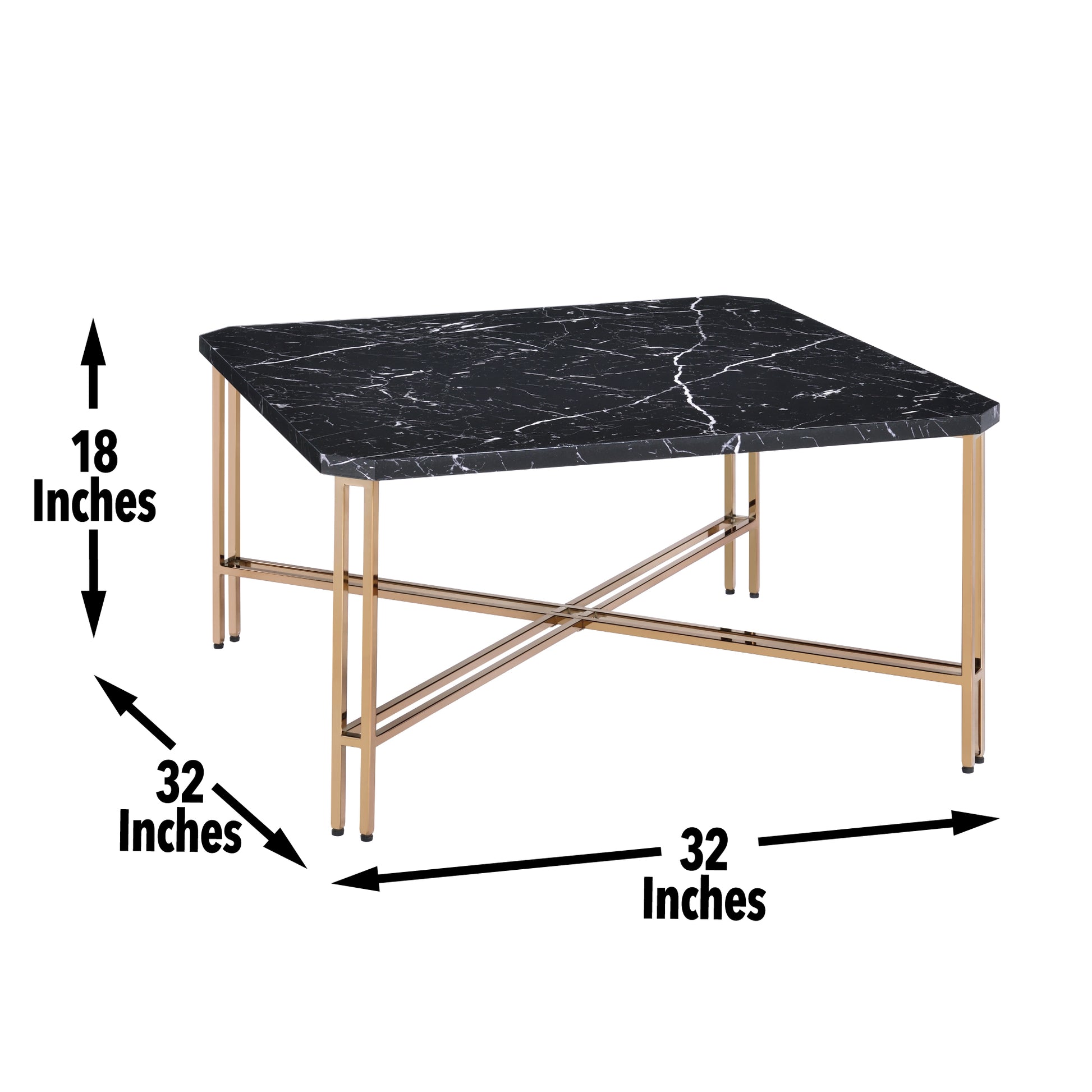 Daxton Faux Marble Top Square Cocktail Table Black Black Wood