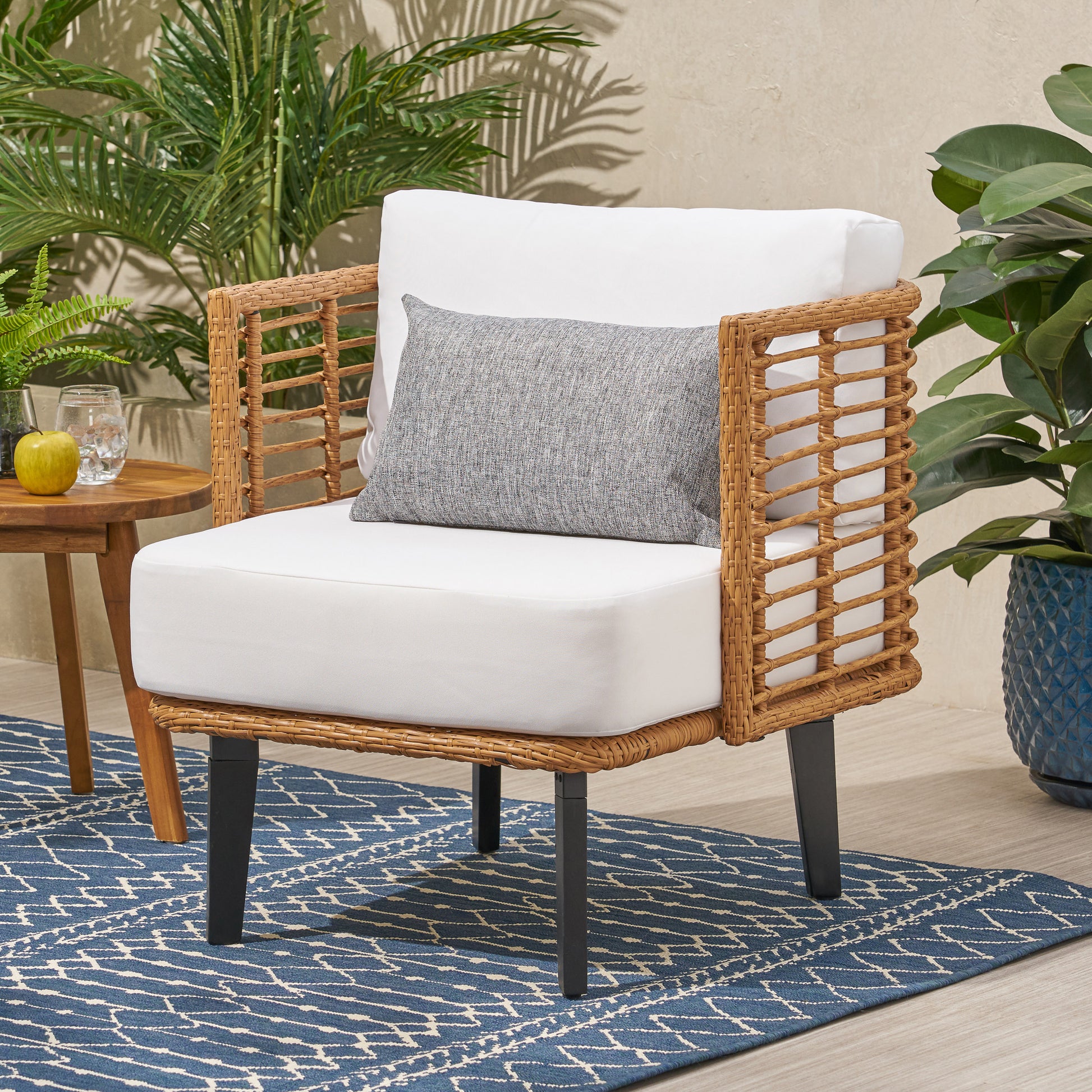 Nic Club Chair Brown Pe Rattan Iron Waterproof Fabric