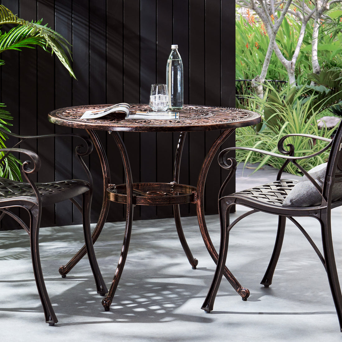 Outdoor Round Cast Aluminum Dining Table, Shiny Copper Copper Aluminium