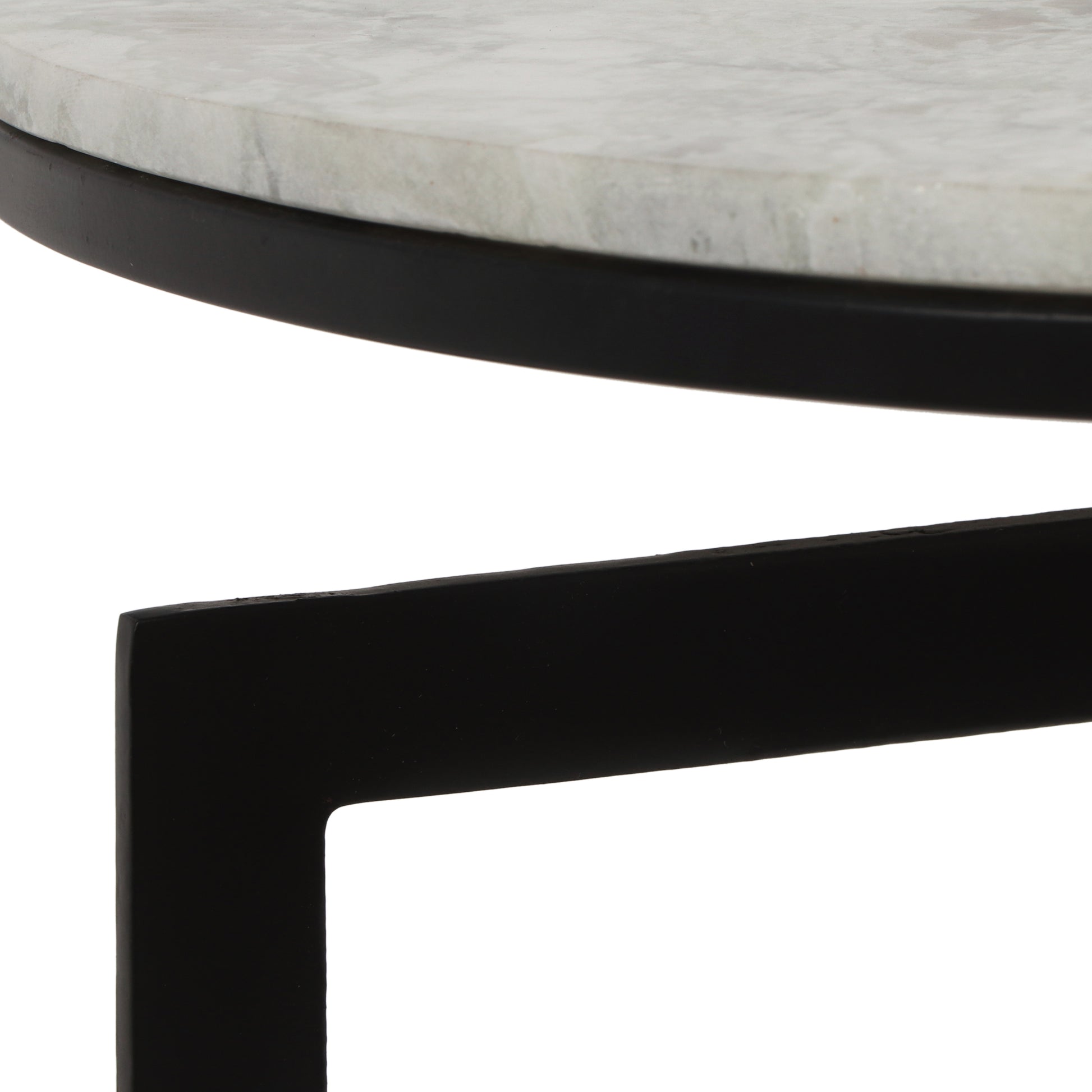 Round Accent Side Table Natural Black Marble Metal