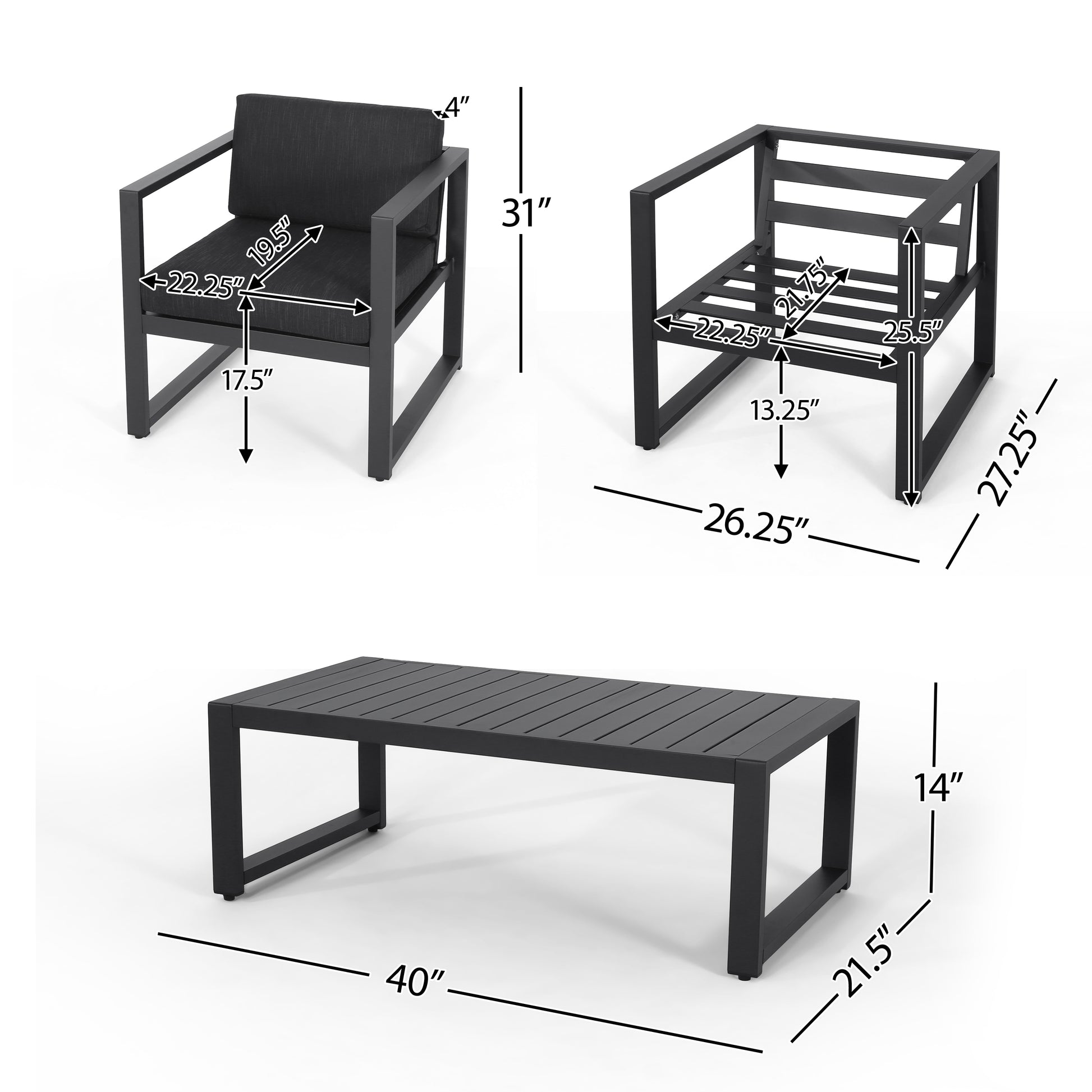 Navan 4 Pc Chat Set Dark Gray Aluminium