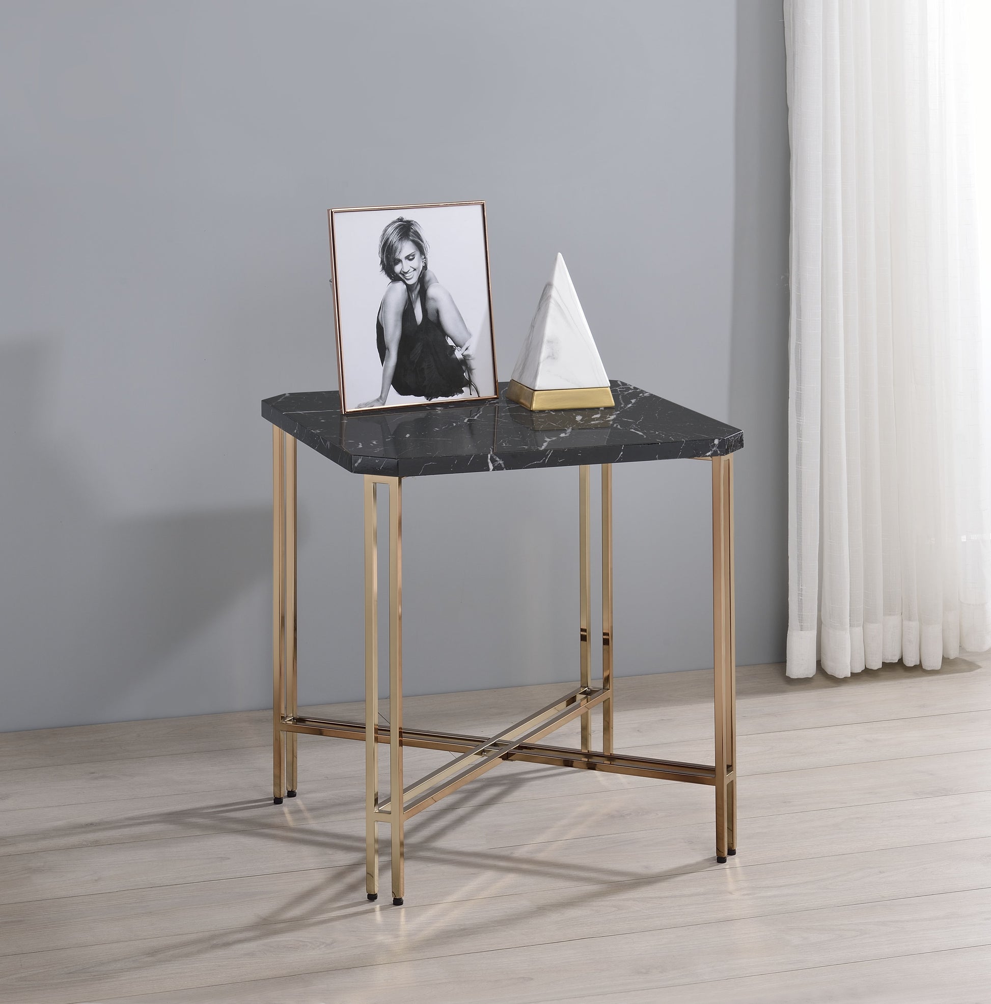 Daxton Square End Table With Faux Marble Top Black Black Wood