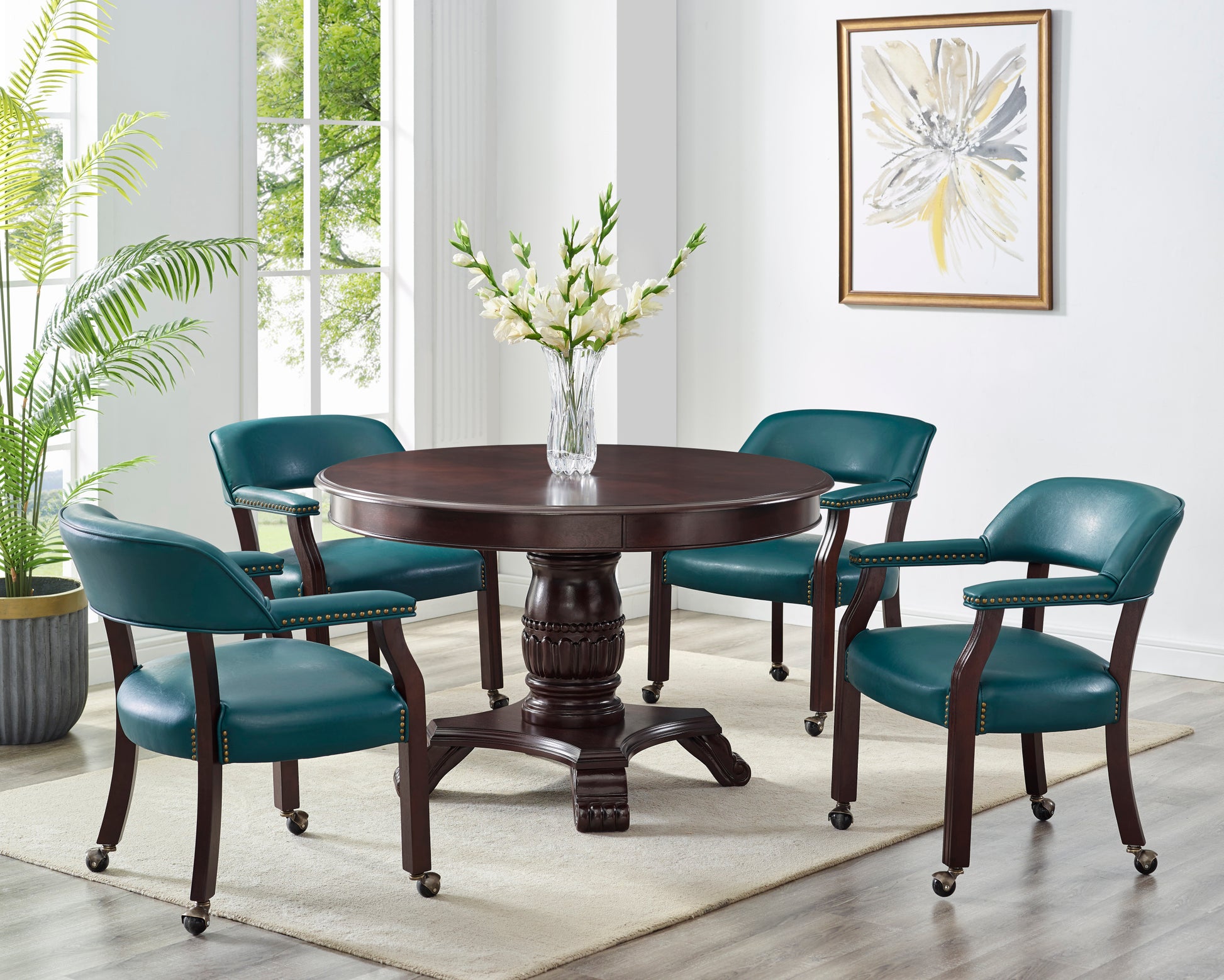 Tournament Arm Chair With Casters Blue Light Blue Wood